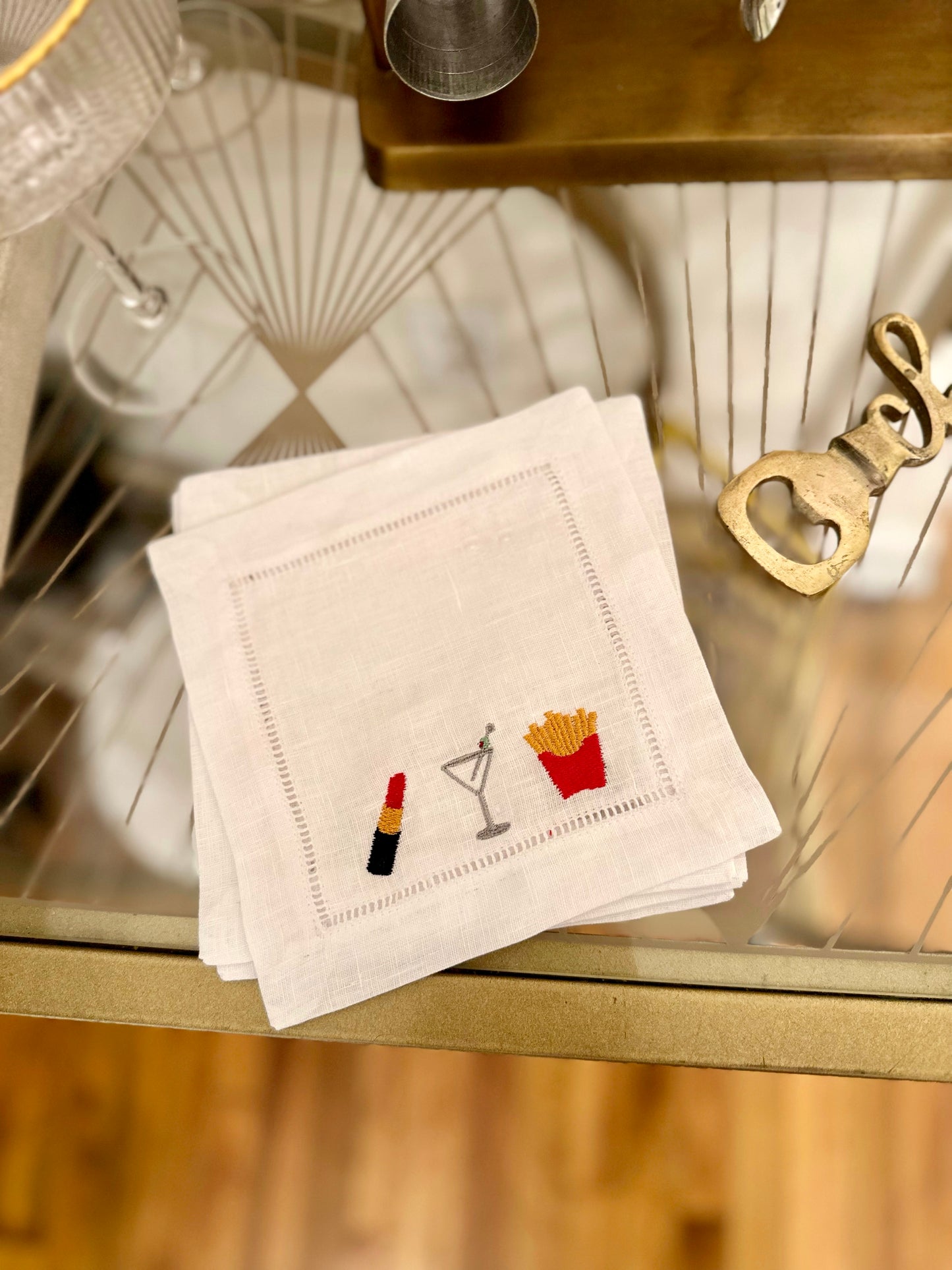 NYC Happy Meal Embroidered Cocktail Napkin Set