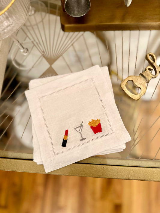 NYC Happy Meal Embroidered Cocktail Napkin Set