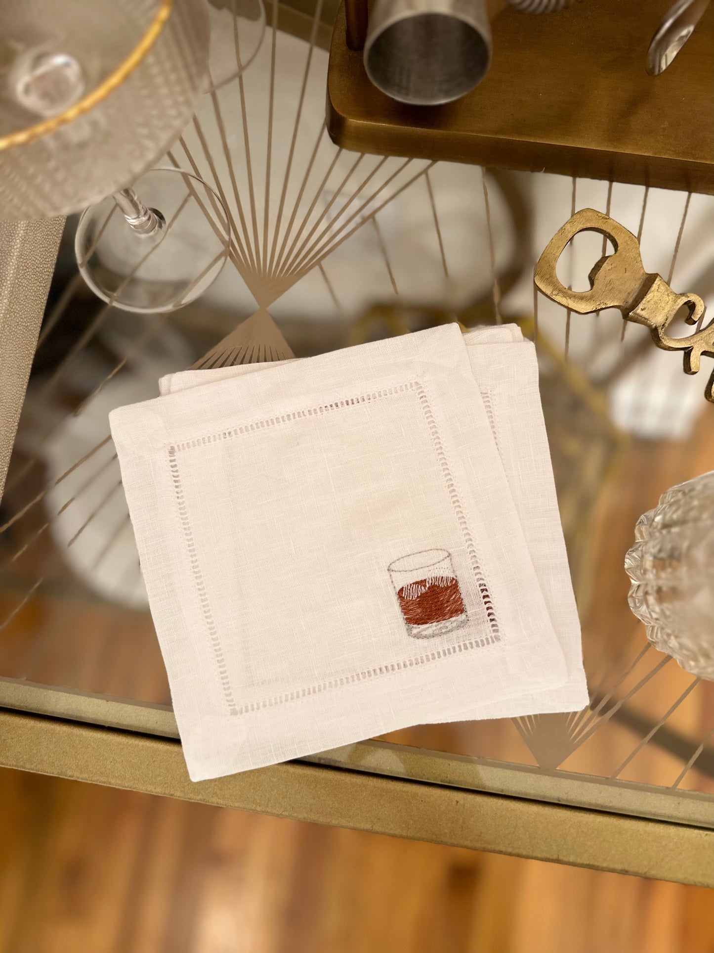 Custom Four Icon Embroidered Cocktail Napkin Set