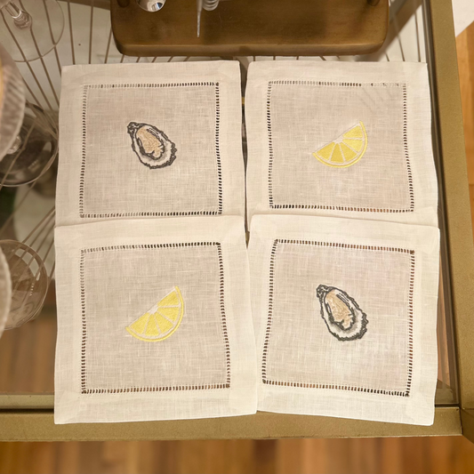 Oysters Bar Embroidered Cocktail Napkin Set