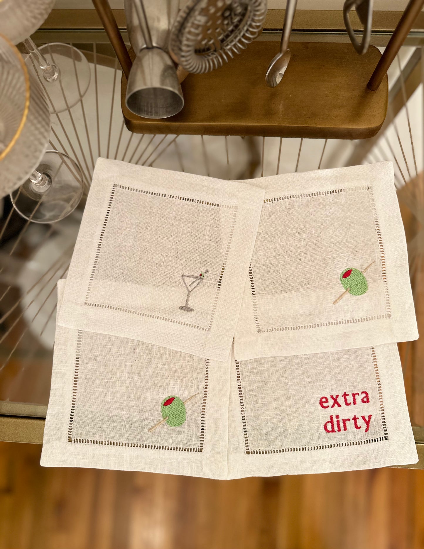 Dirty Martini Embroidered Cocktail Napkin Set