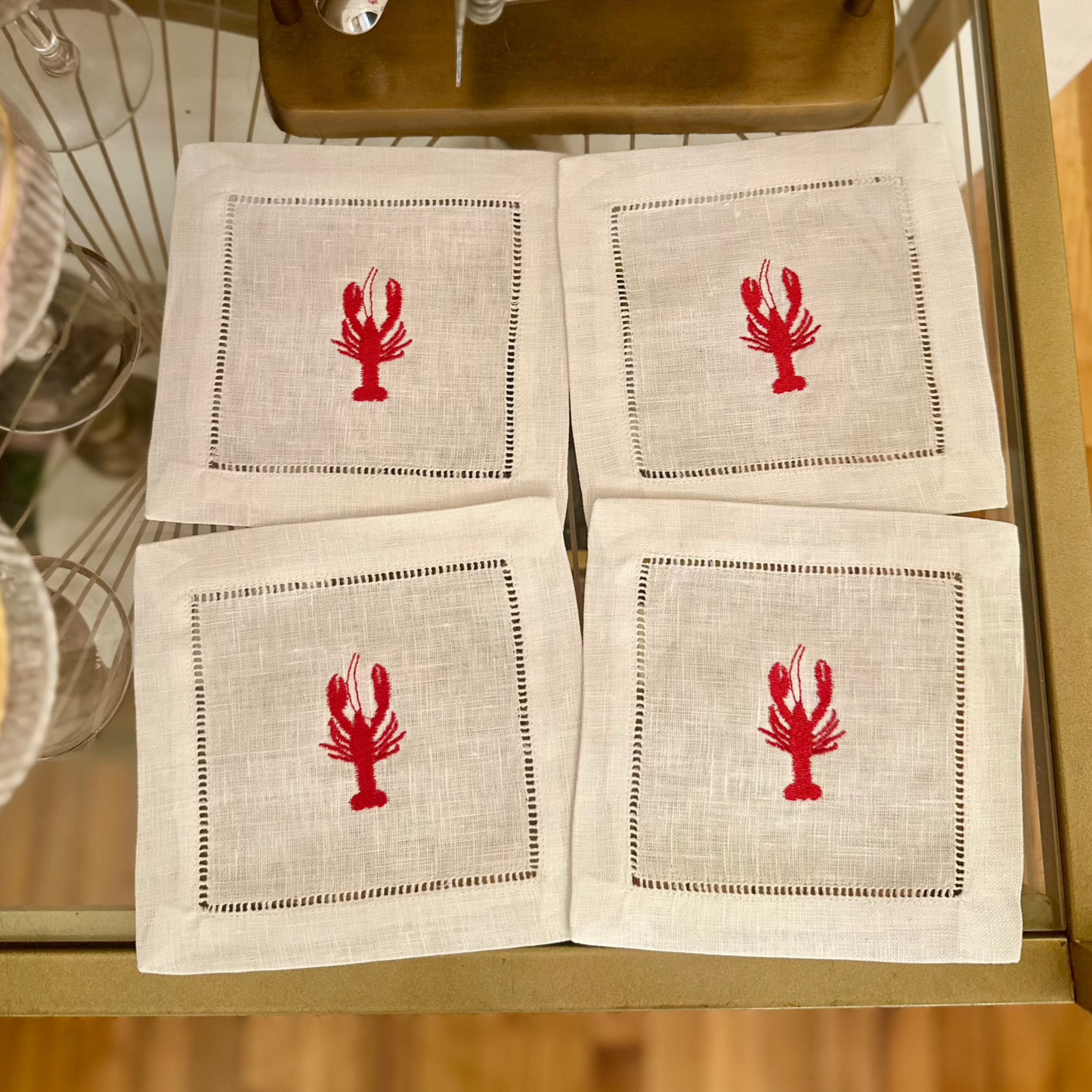 You're My Lobster Embroidered Cocktail Napkin Set