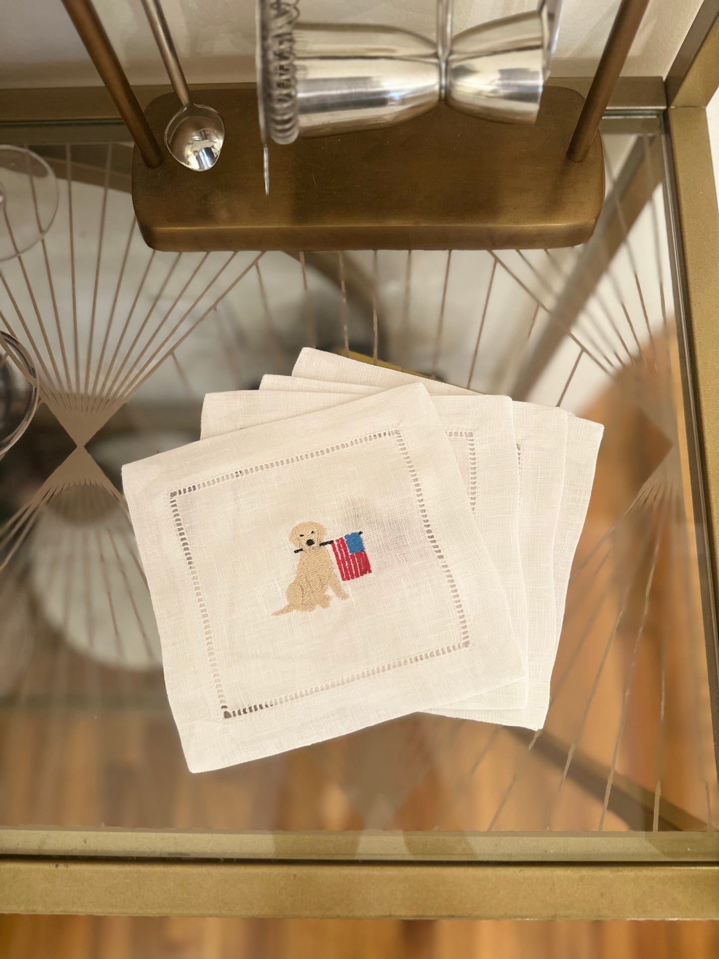 Patriotic Pup Embroidered Cocktail Napkin Set