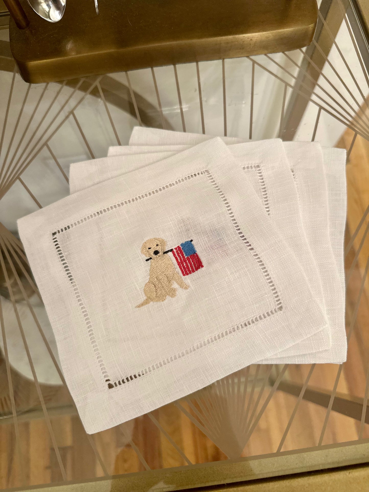 Patriotic Pup Embroidered Cocktail Napkin Set