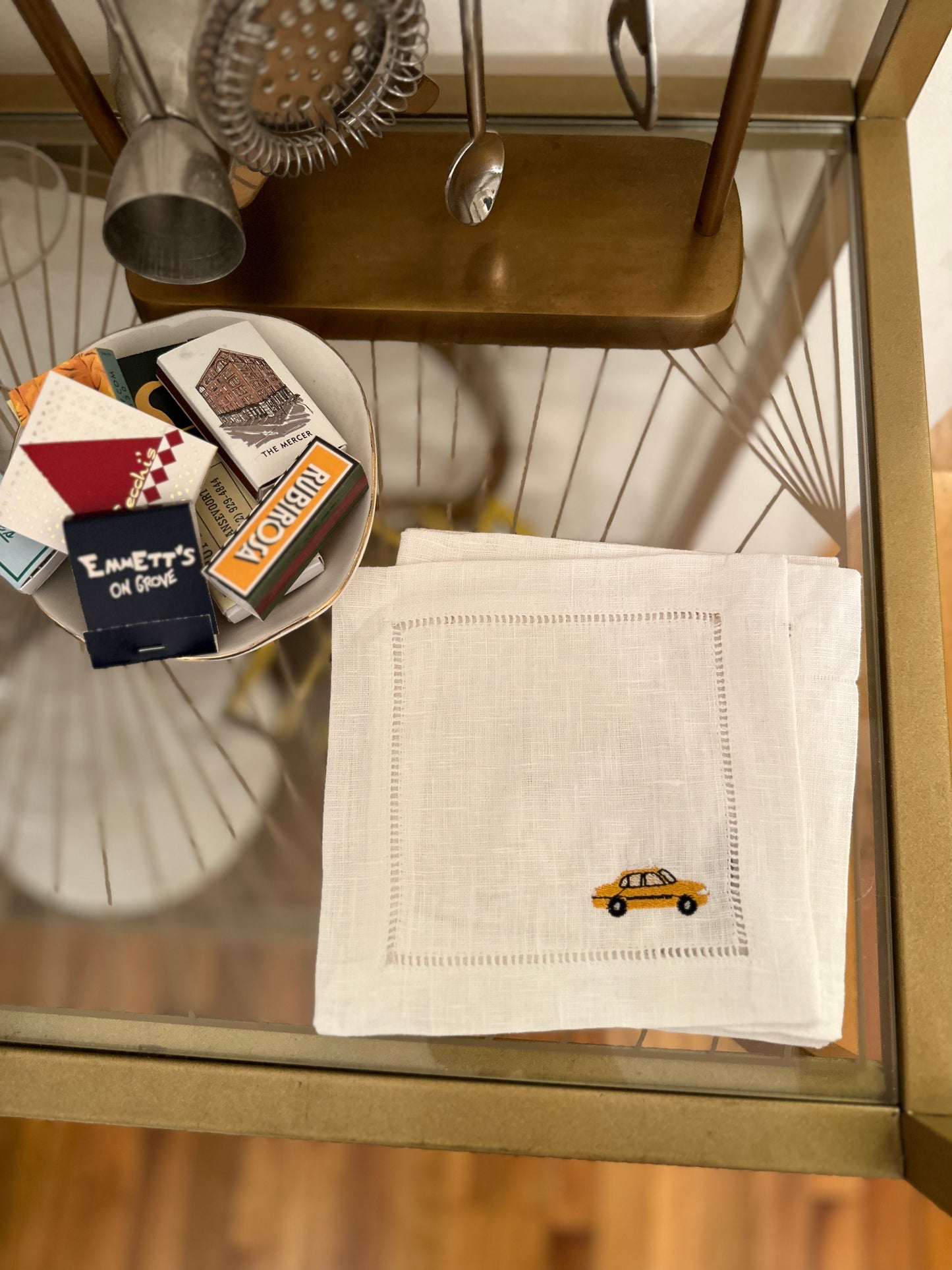 Custom Four Icon Embroidered Cocktail Napkin Set