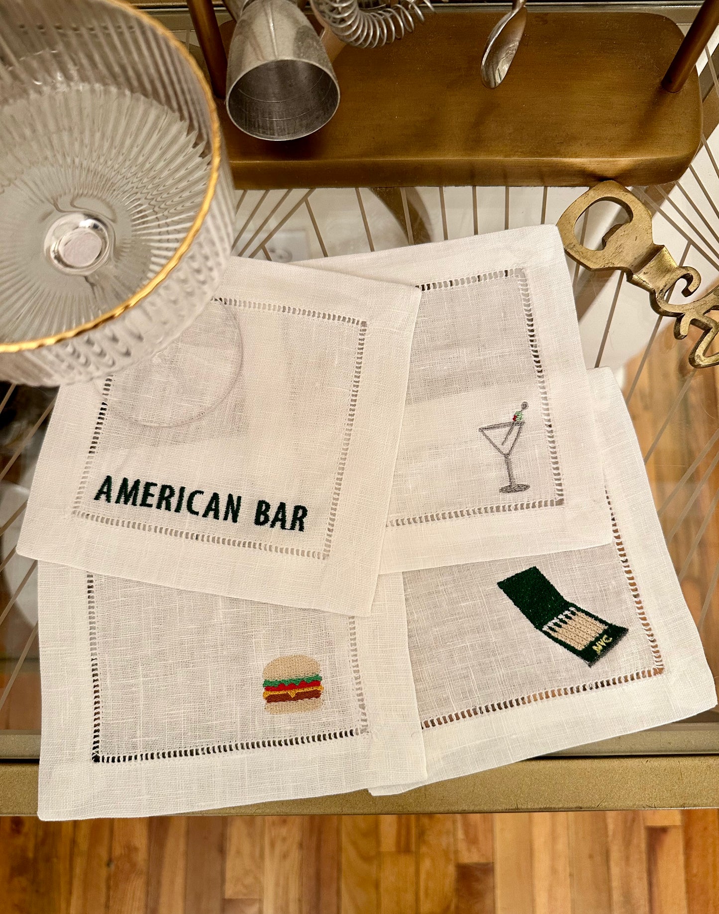 American Bar Embroidered Cocktail Napkin Set