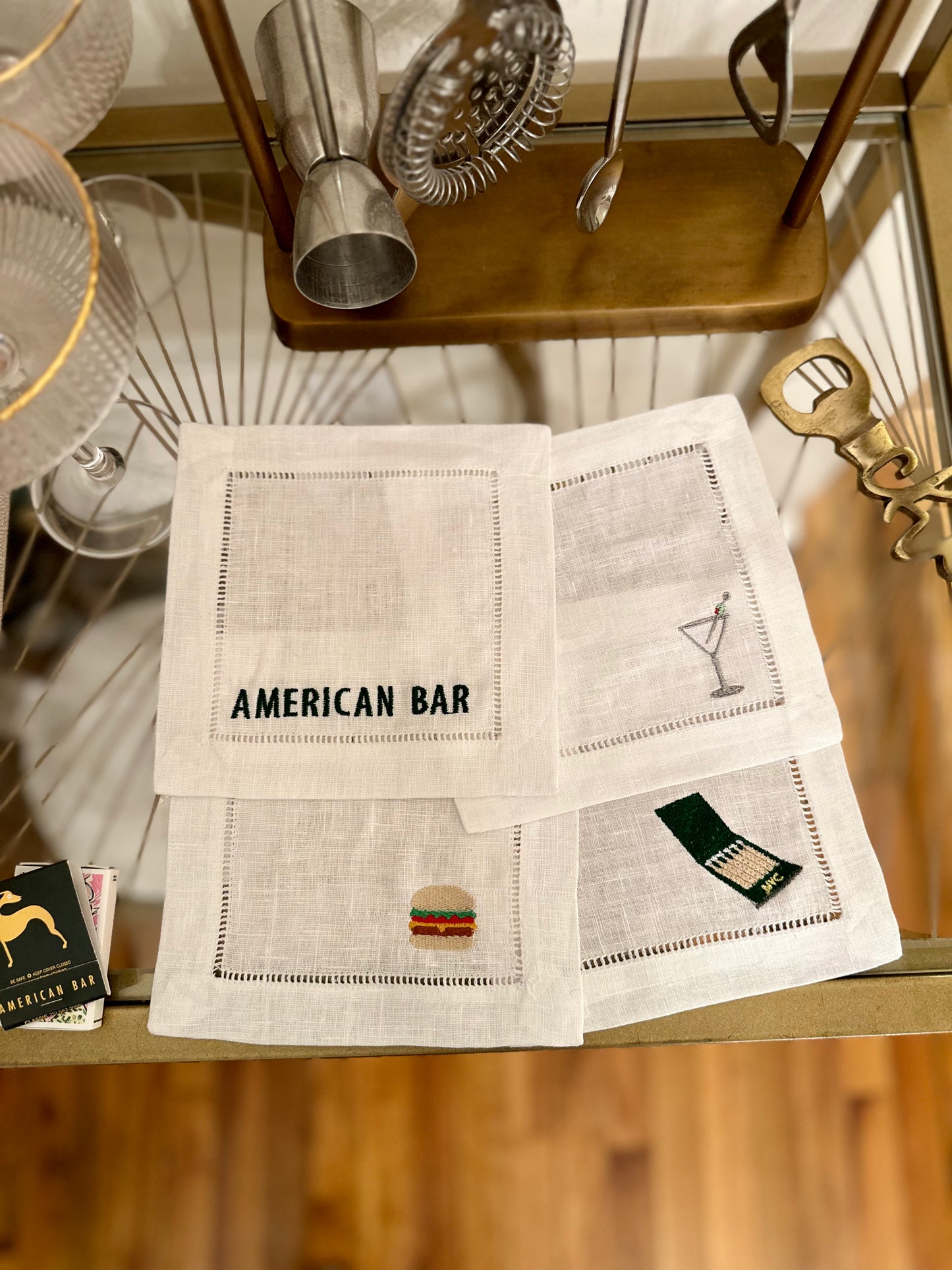 American Bar Embroidered Cocktail Napkin Set