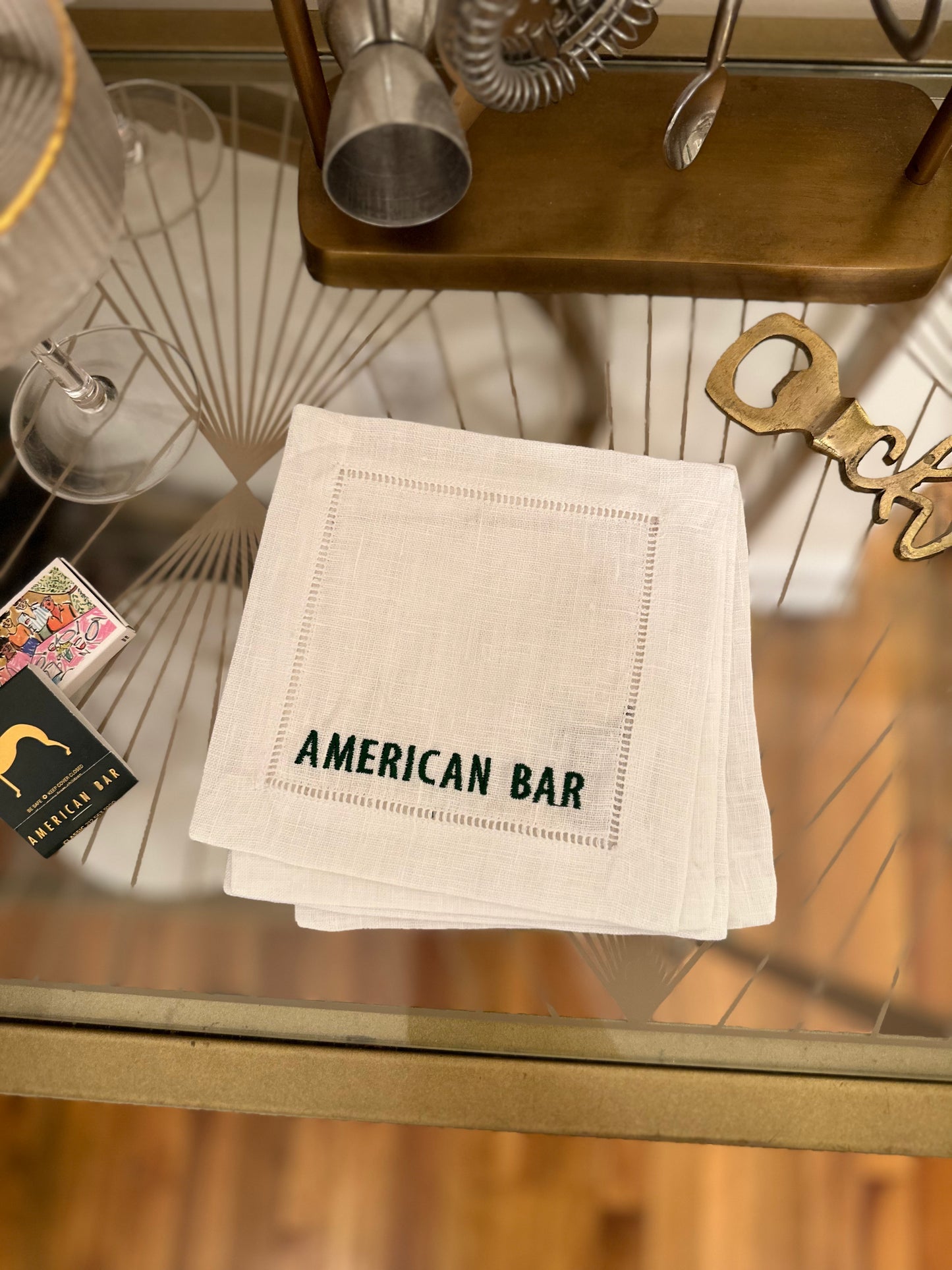 American Bar Embroidered Cocktail Napkin Set