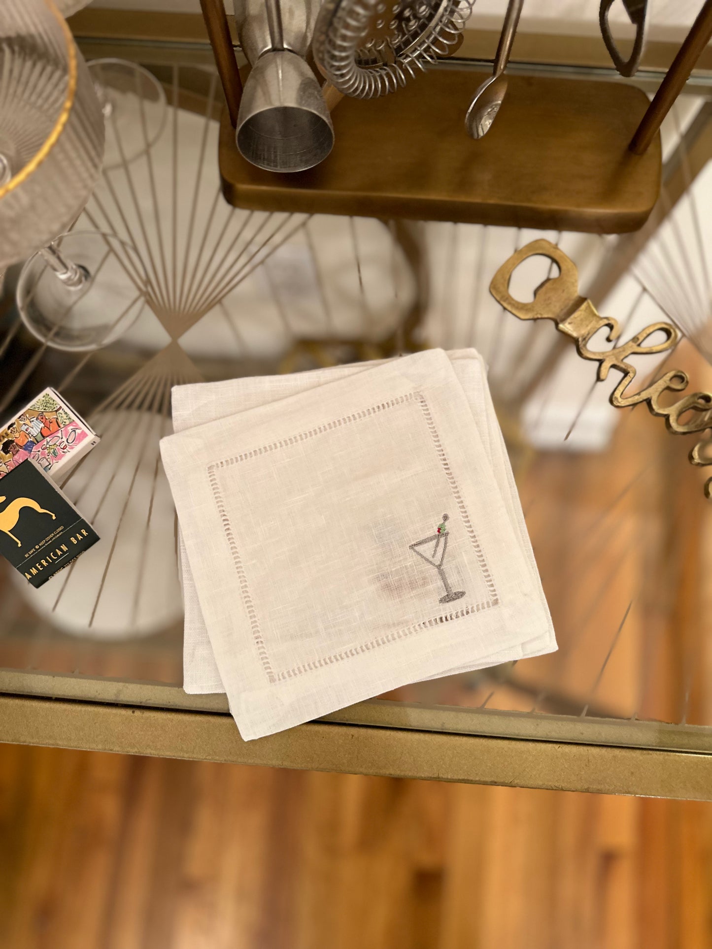 American Bar Embroidered Cocktail Napkin Set