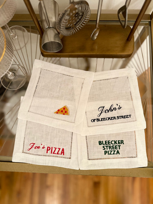 NYC Pizza Shop Embroidered Cocktail Napkin Set