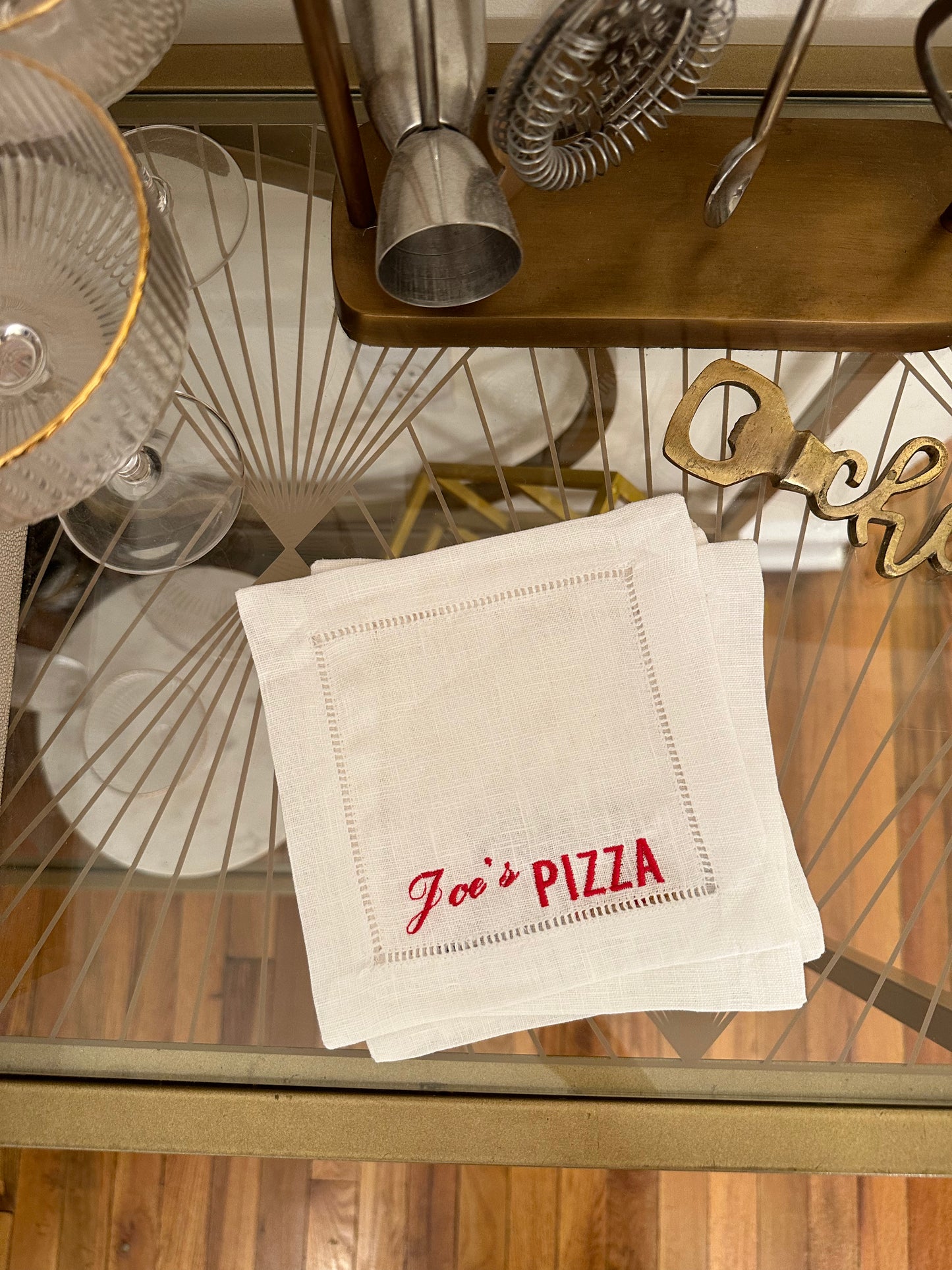 NYC Pizza Shop Embroidered Cocktail Napkin Set