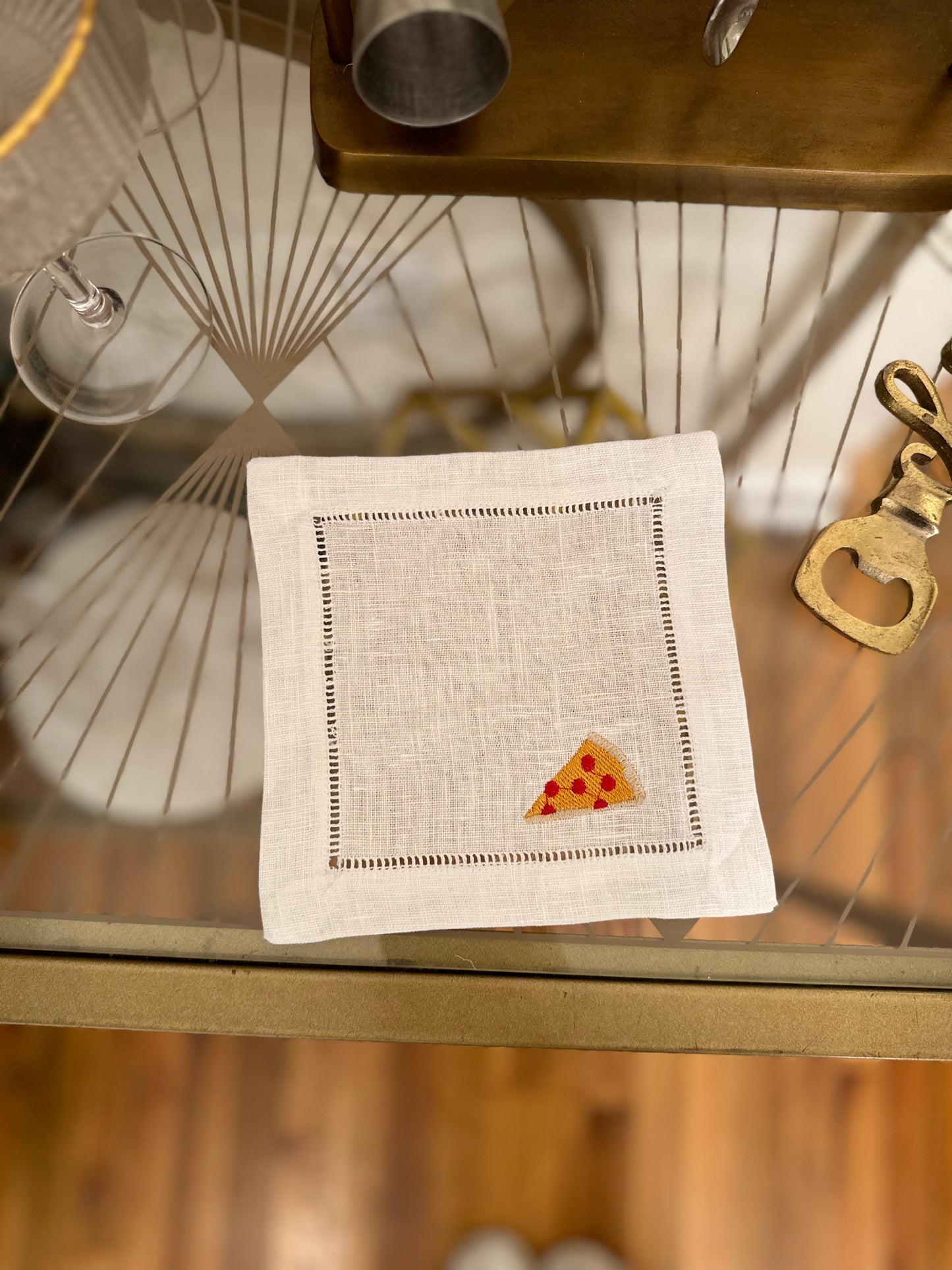 NYC Pizza Shop Embroidered Cocktail Napkin Set