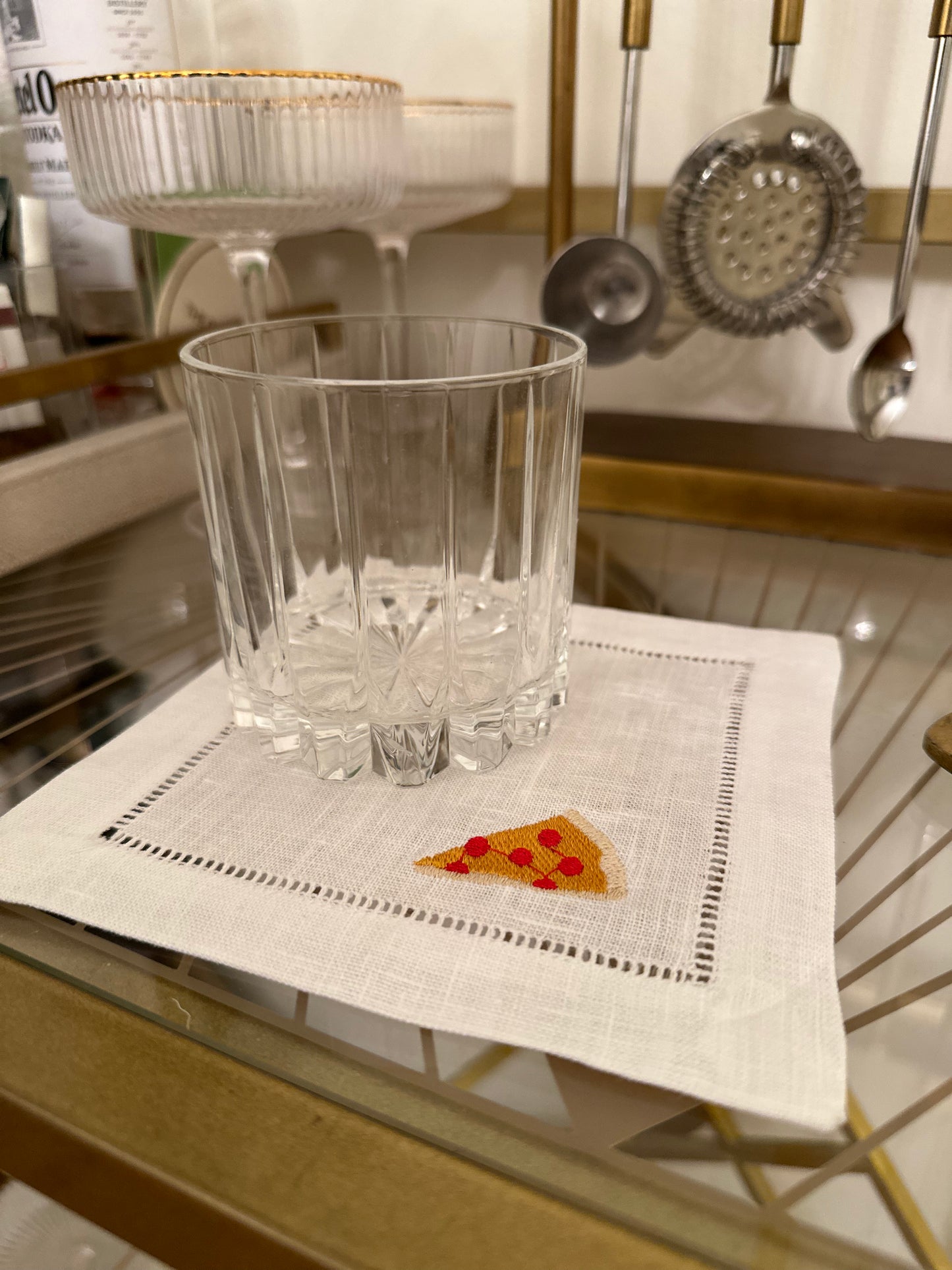 NYC Pizza Shop Embroidered Cocktail Napkin Set