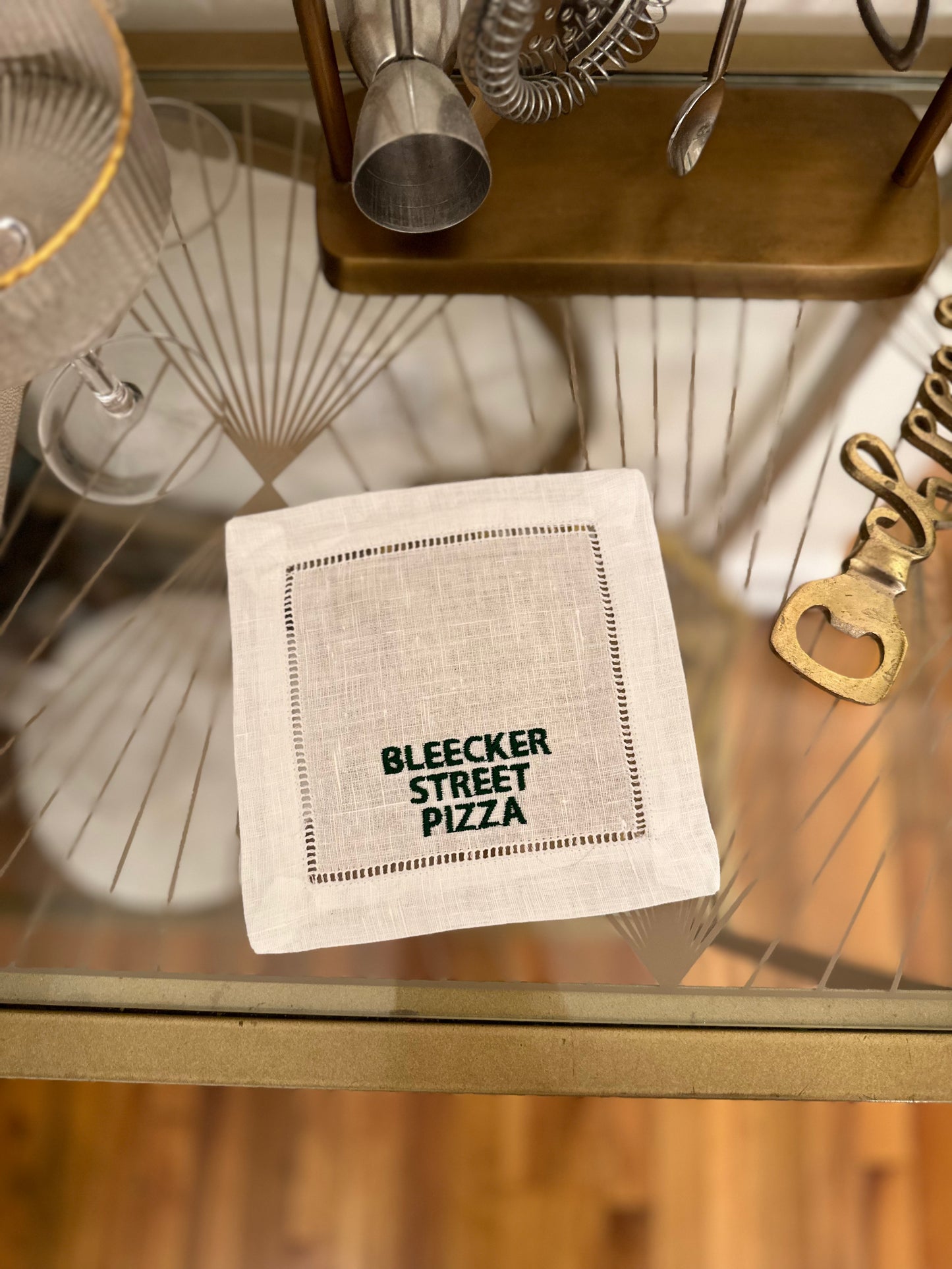 NYC Pizza Shop Embroidered Cocktail Napkin Set