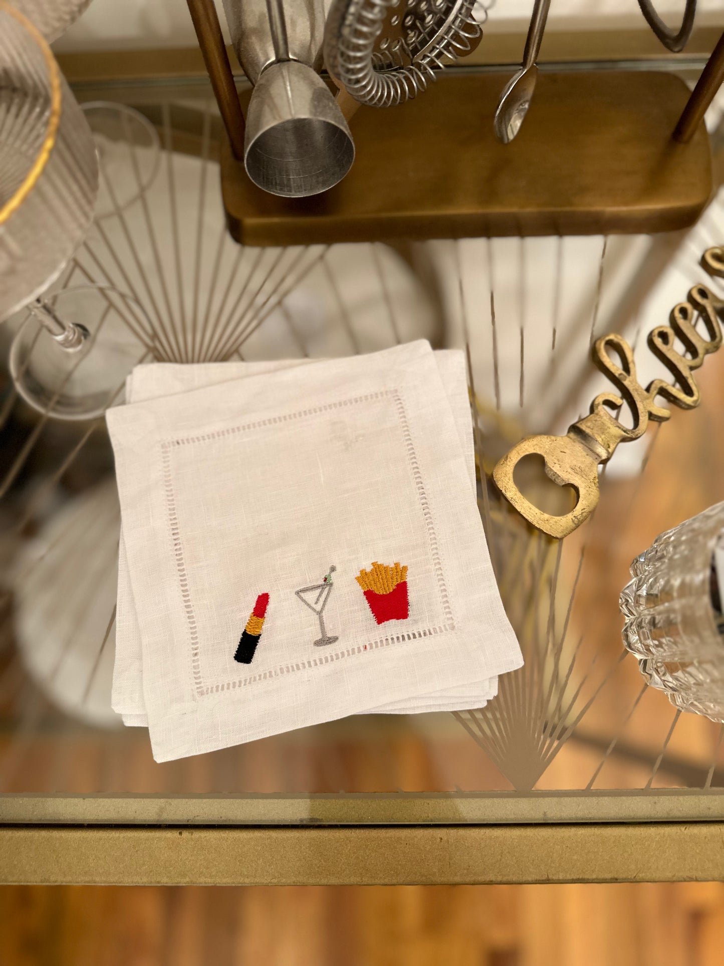 NYC Happy Meal Embroidered Cocktail Napkin Set