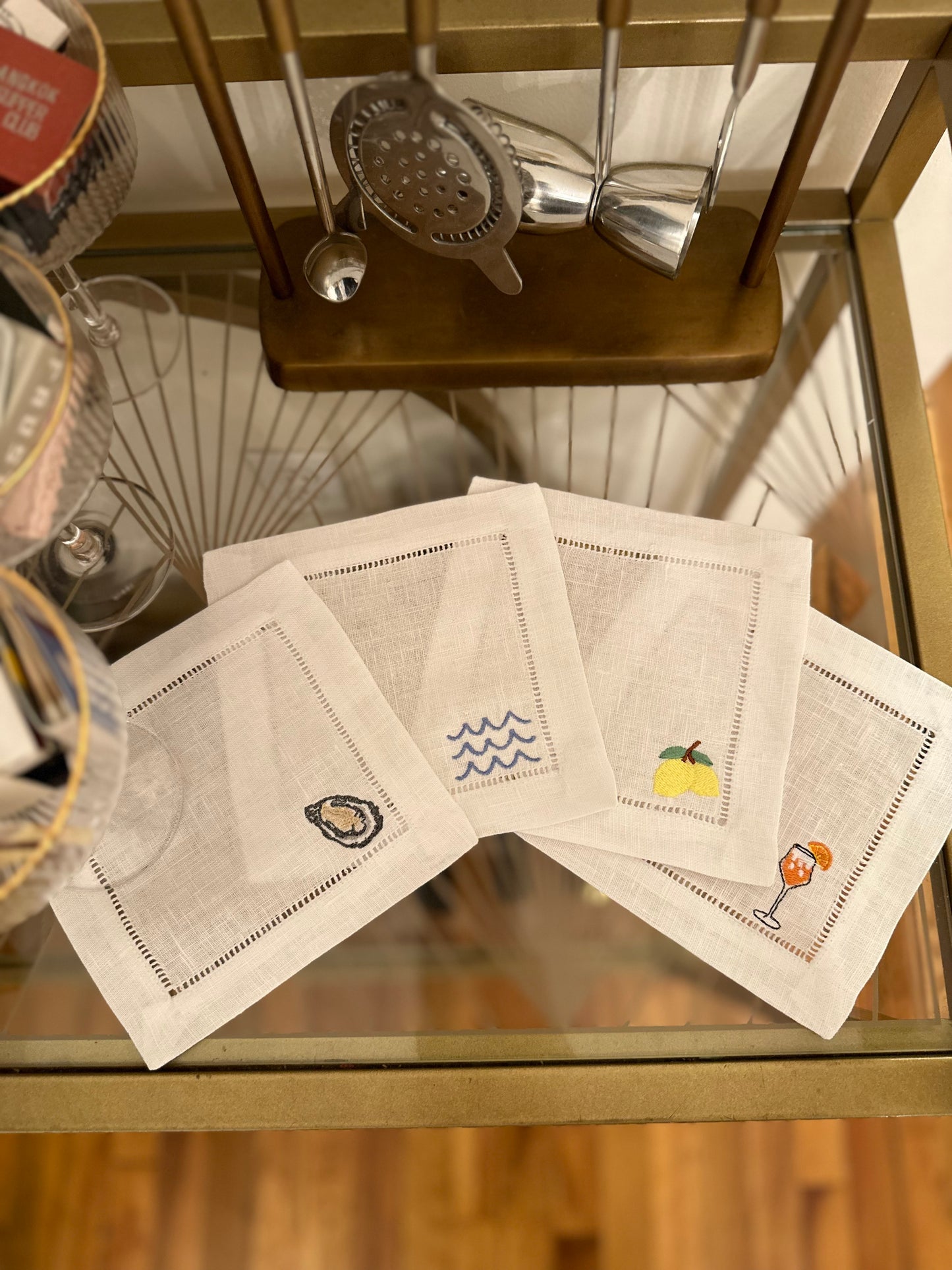 Custom Four Icon Embroidered Cocktail Napkin Set