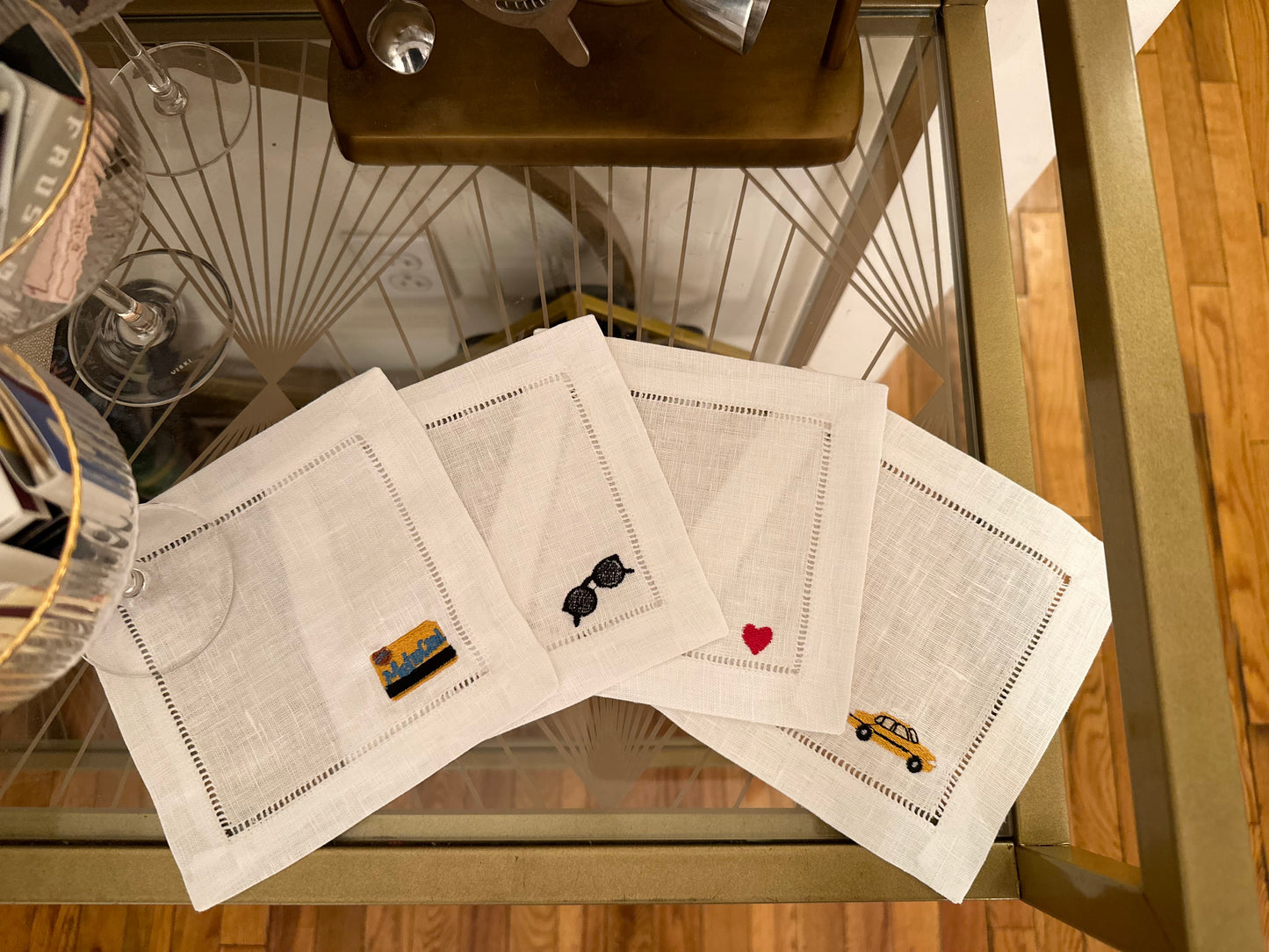 Custom Four Icon Embroidered Cocktail Napkin Set