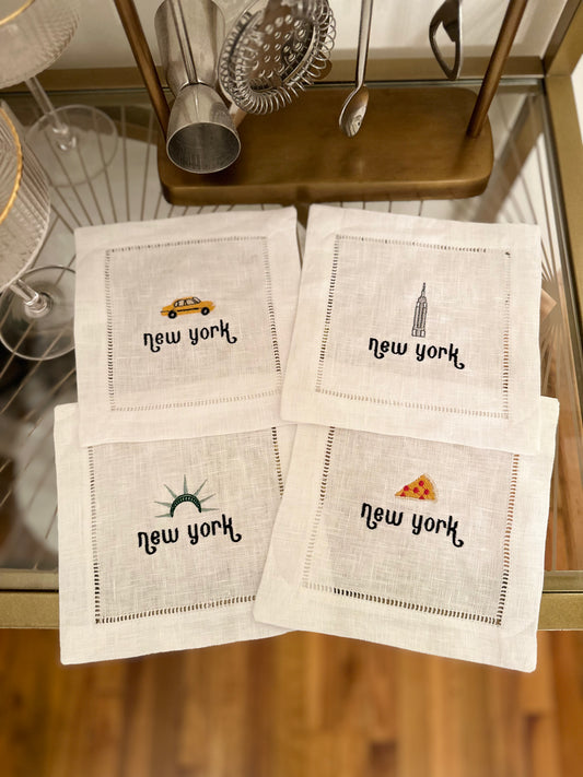 Welcome to New York Embroidered Cocktail Napkin Set
