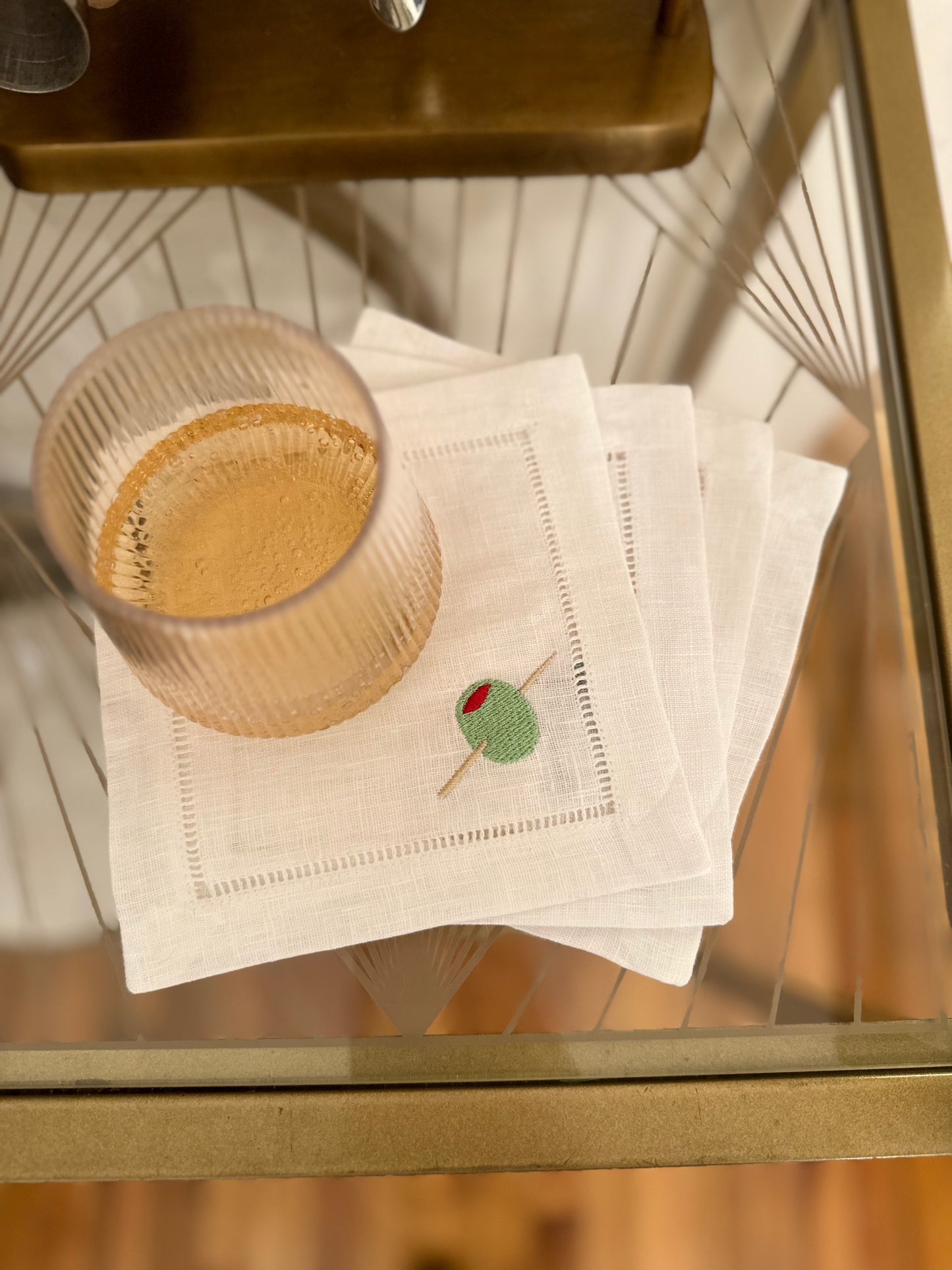 Olive Embroidered Cocktail Napkins Set