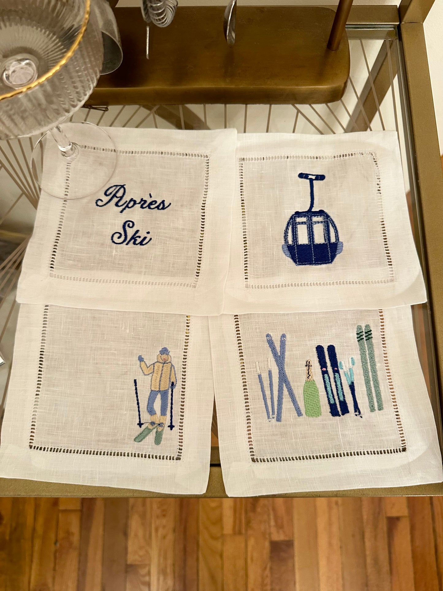 Aprés Ski Embroidered Cocktail Napkin Set