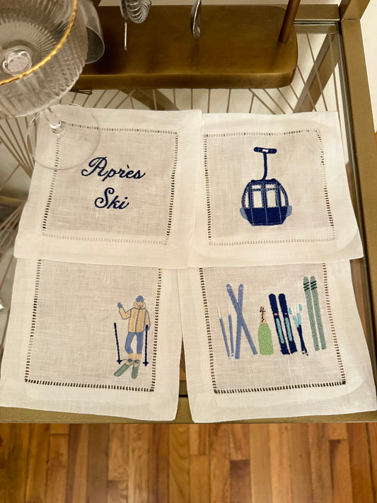 Aprés Ski Embroidered Cocktail Napkin Set