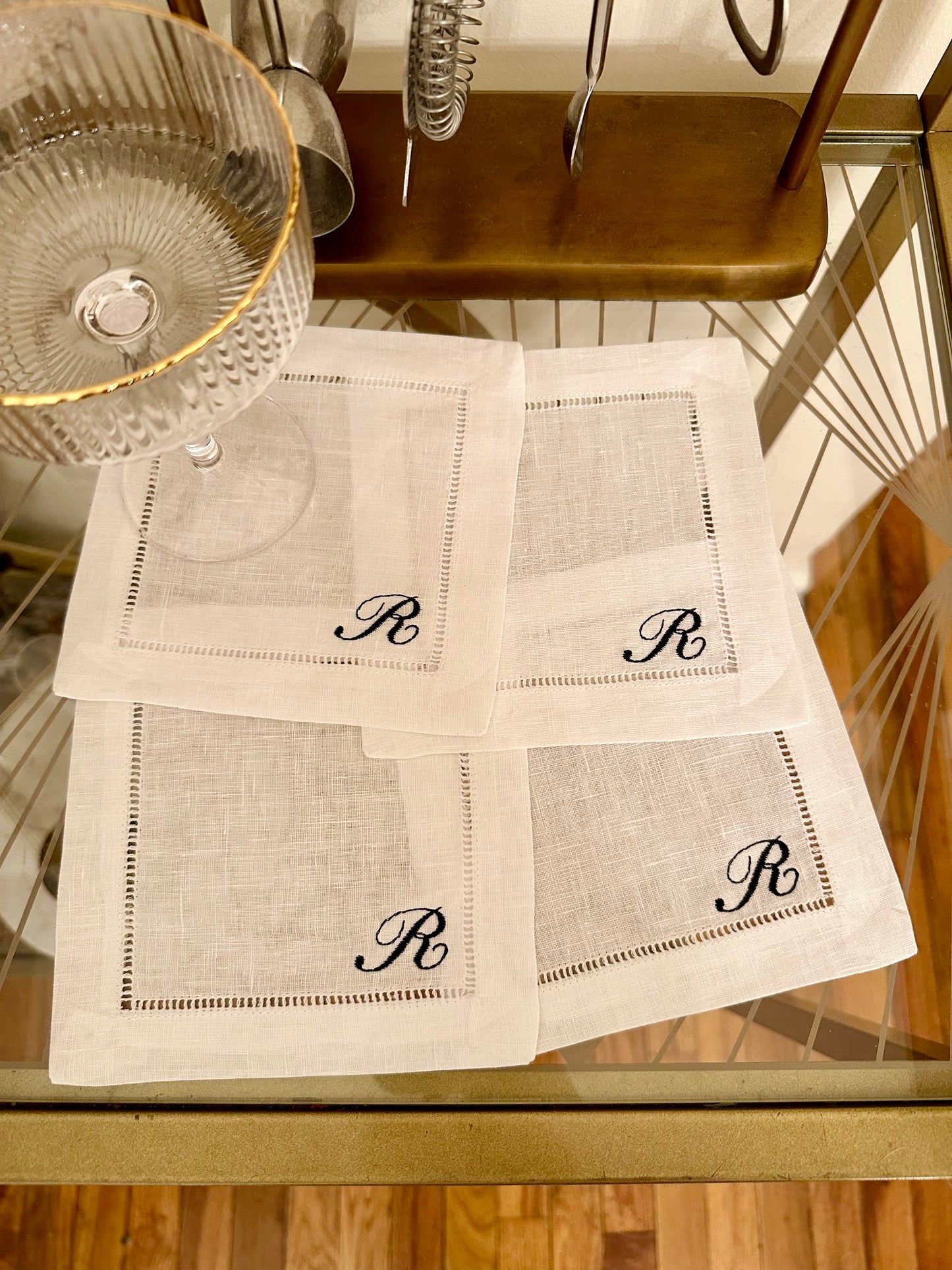 Custom Single Letter Monogram Embroidered Cocktail Napkin Set