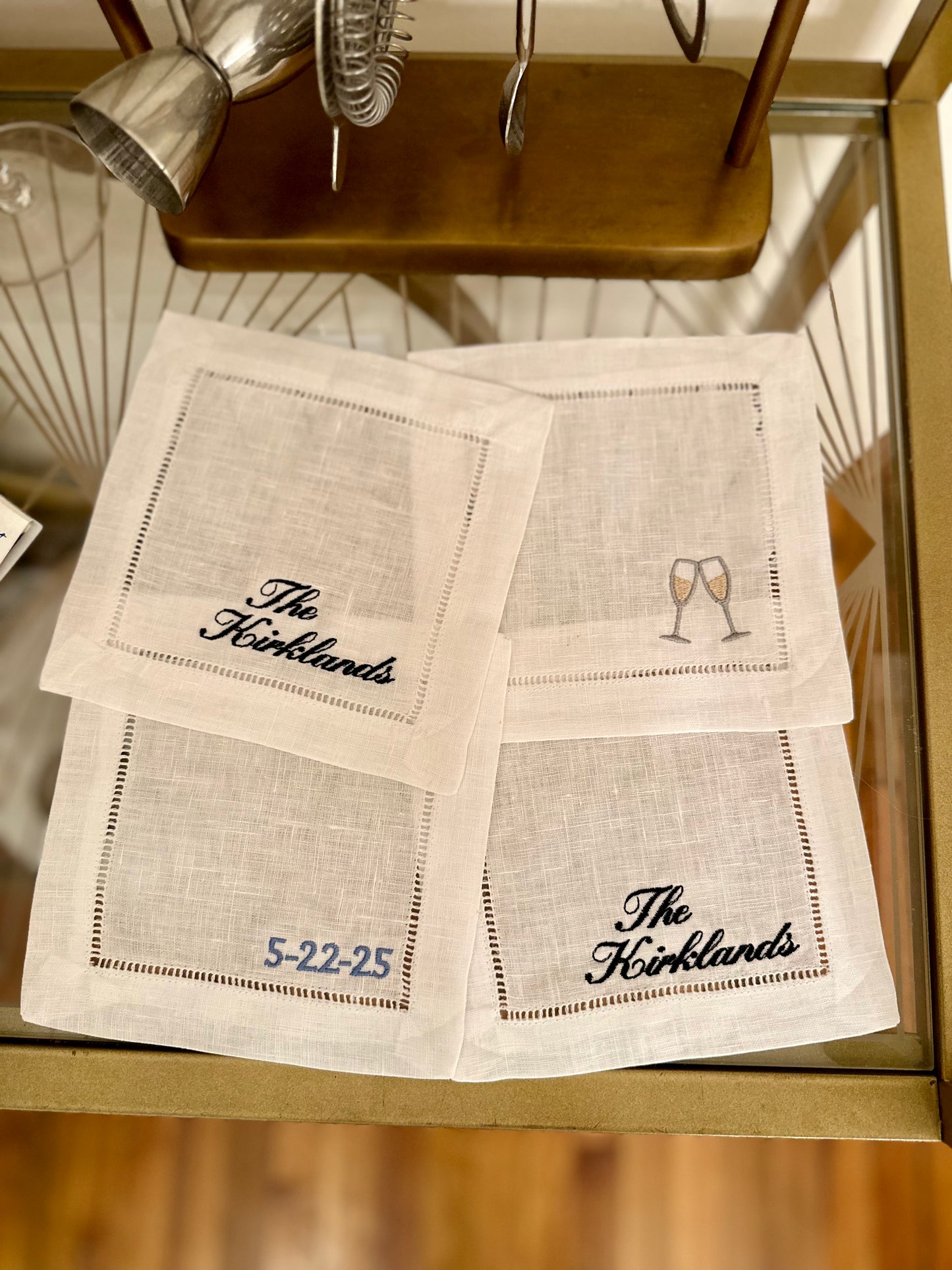 Custom Wedding Embroidered Cocktail Napkin Set