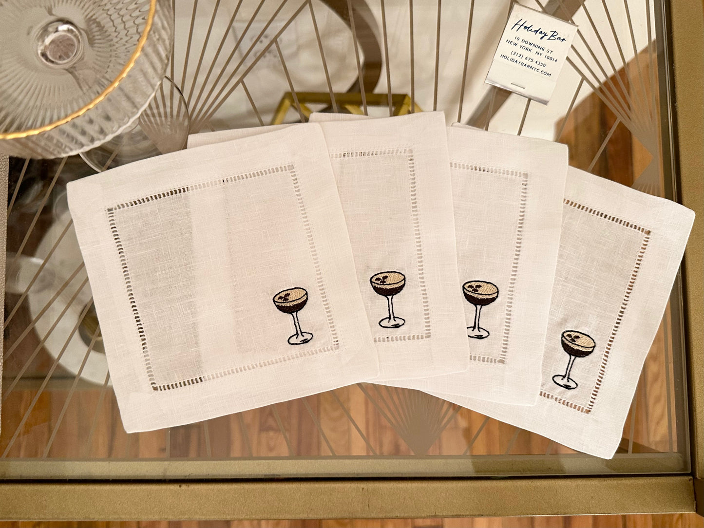 Espresso Martini Embroidered Cocktail Napkin Set