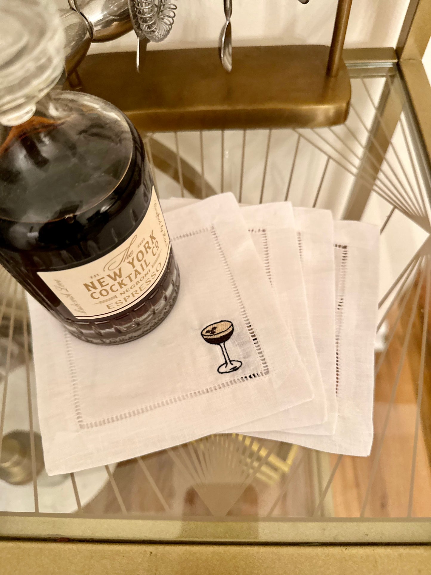 Espresso Martini Embroidered Cocktail Napkin Set