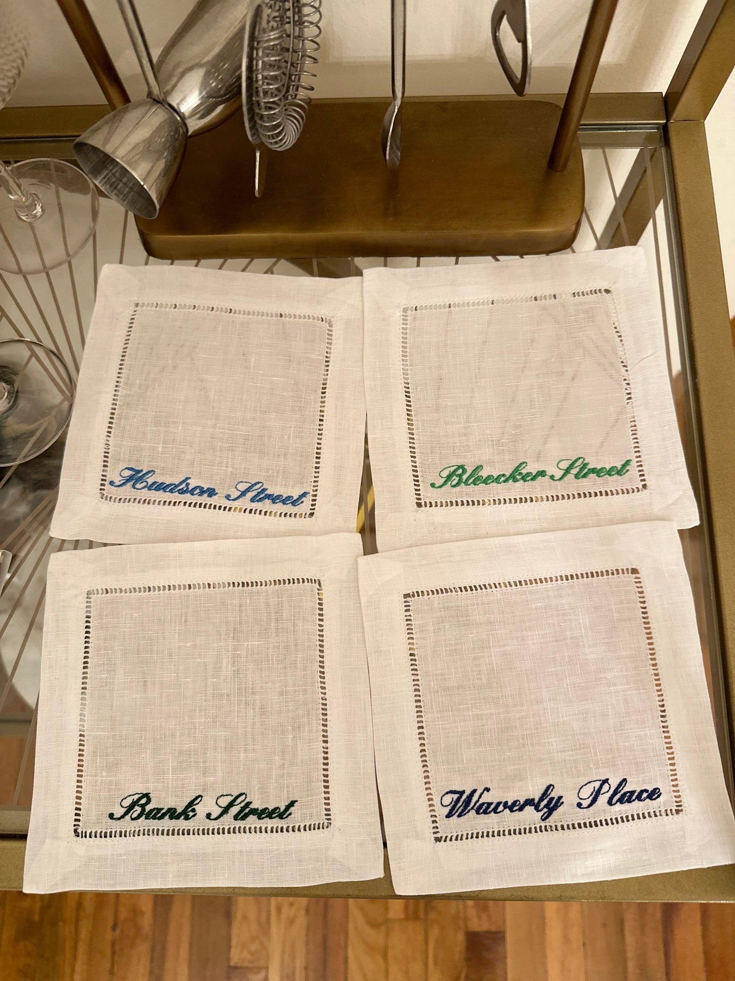 West Village Streets Embroidered Cocktail Napkins (Waverly Font)