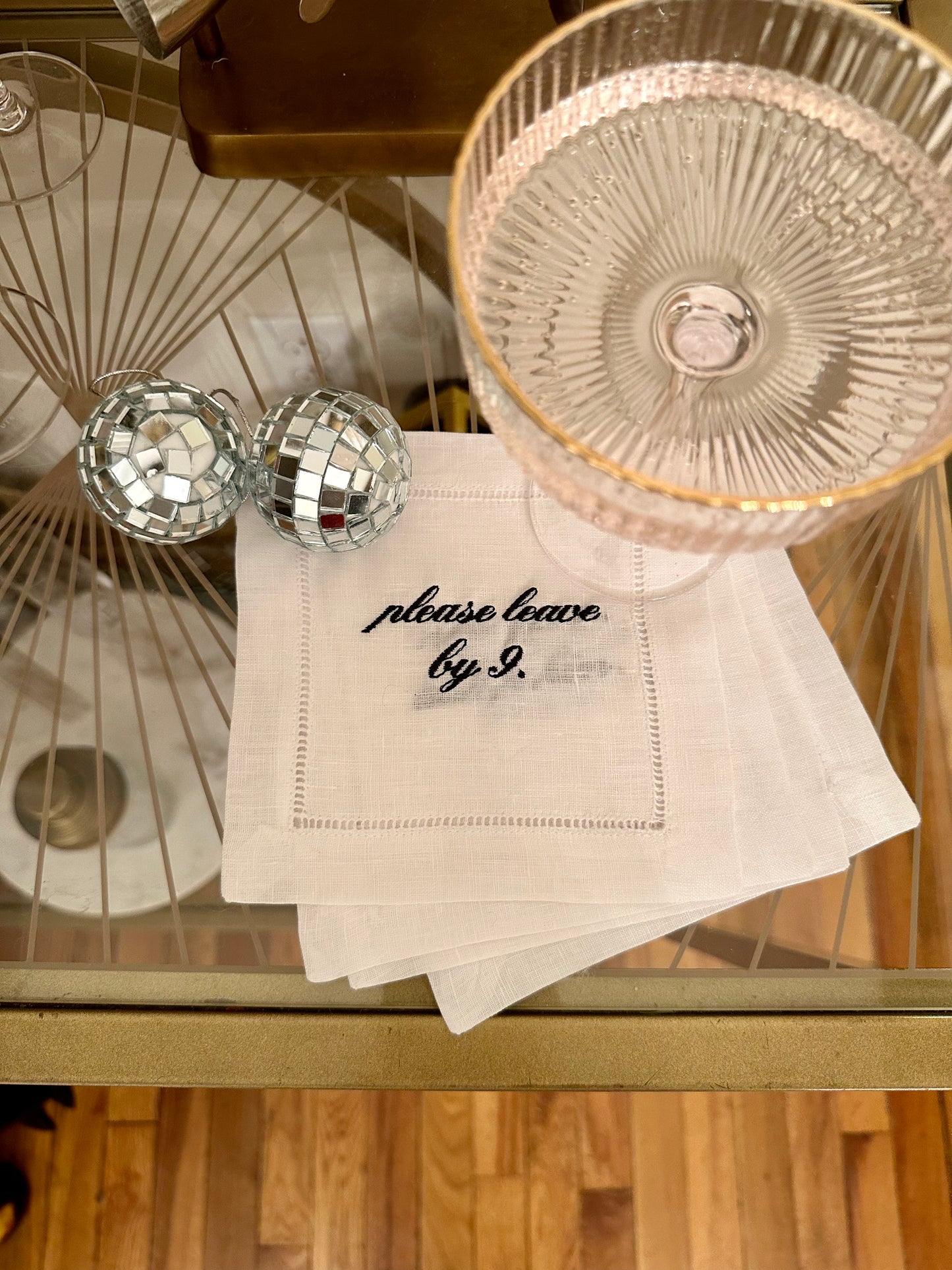 Please Leave by 9 Embroidered Cocktail Napkin Set