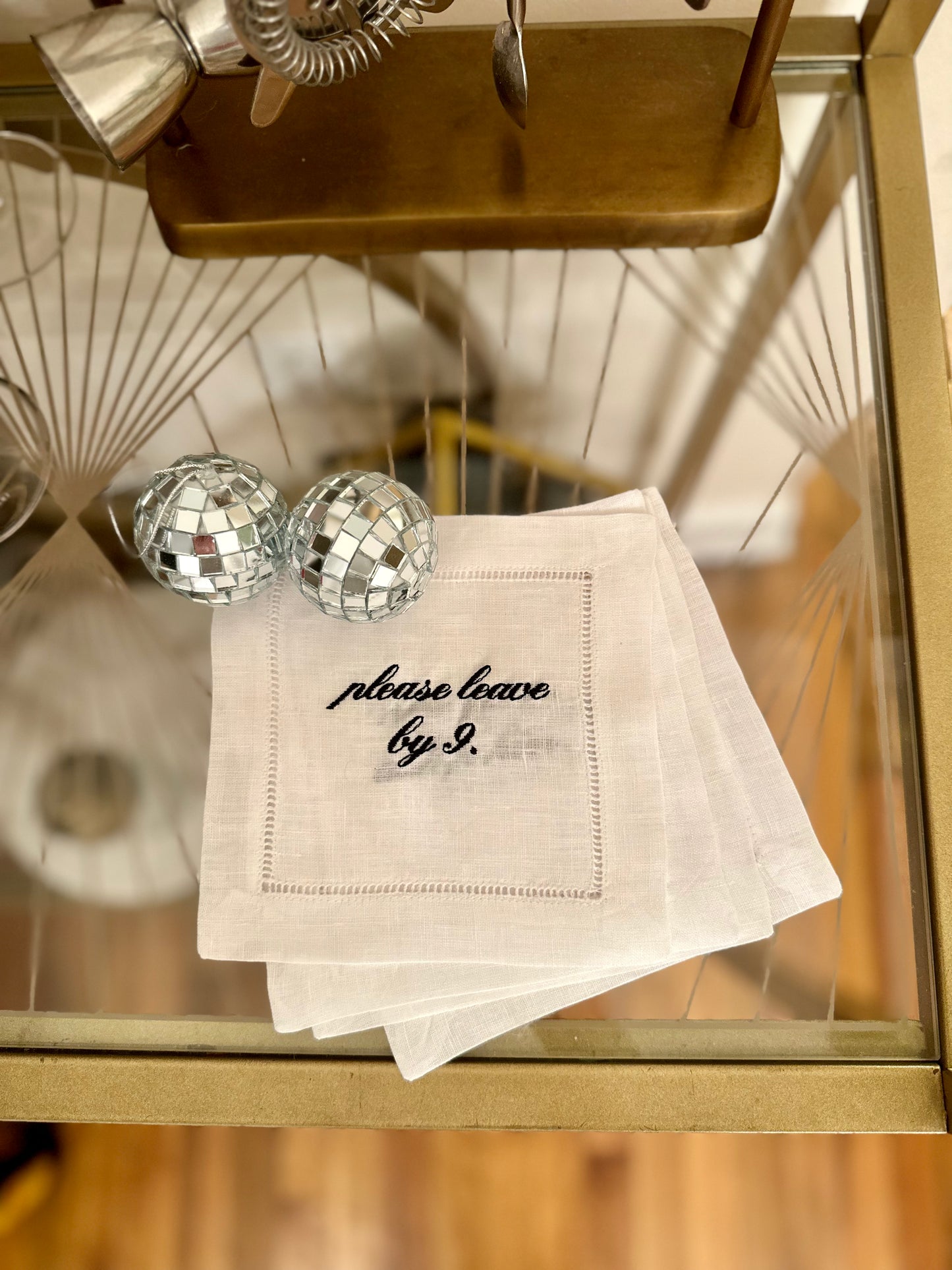 Please Leave by 9 Embroidered Cocktail Napkin Set