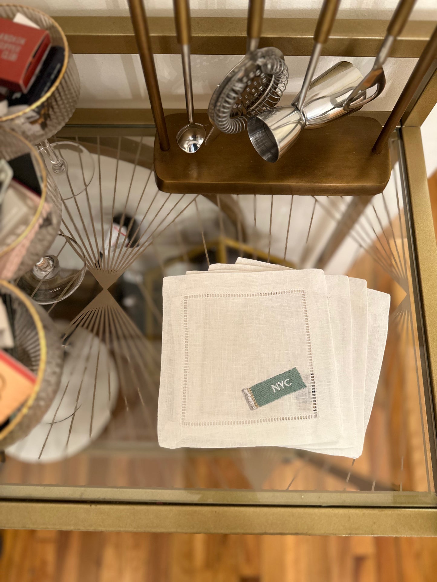 NYC Matchbox Embroidered Cocktail Napkin Set