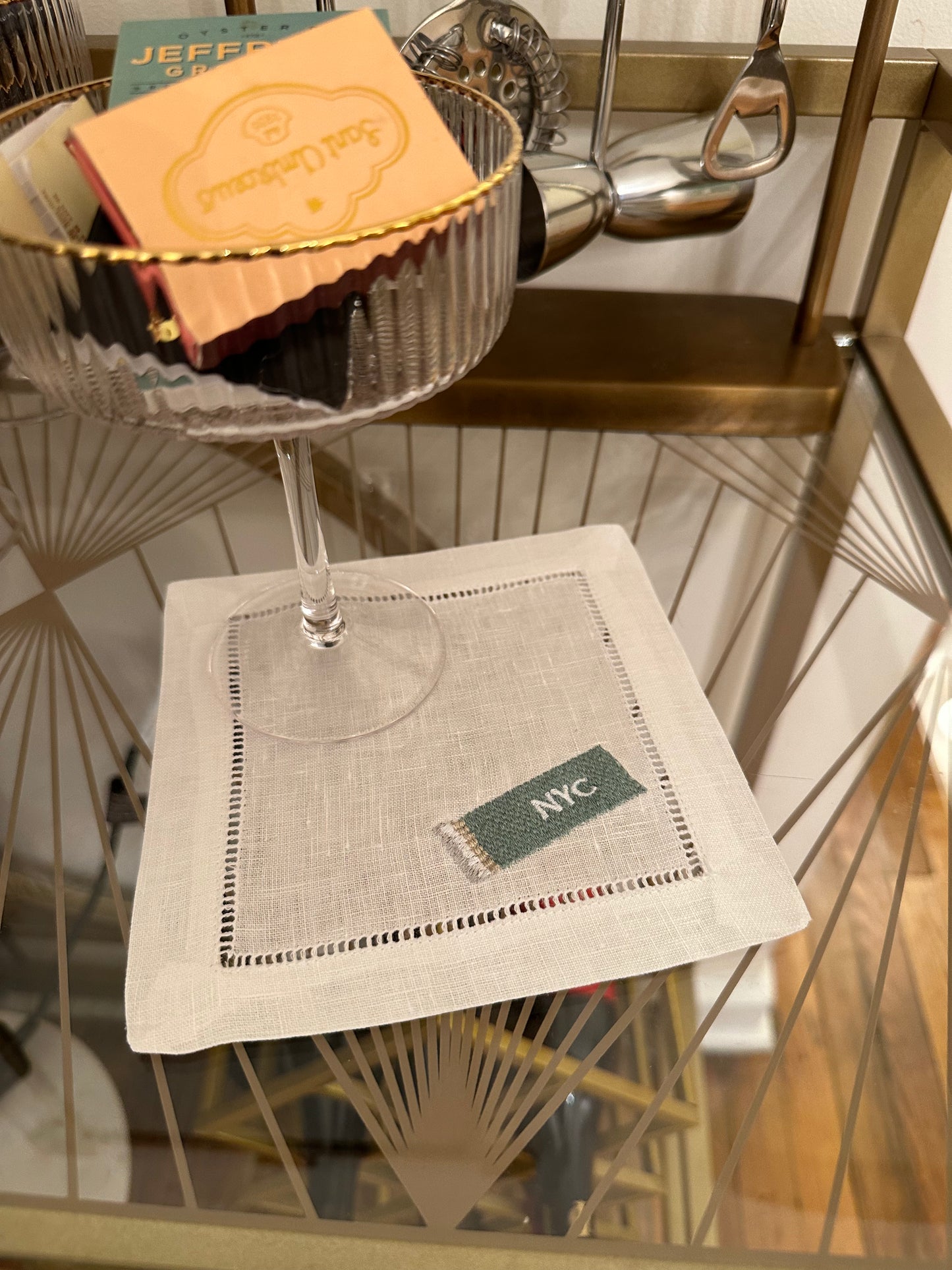 NYC Matchbox Embroidered Cocktail Napkin Set