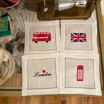 London Calling Embroidered Cocktail Napkin Set