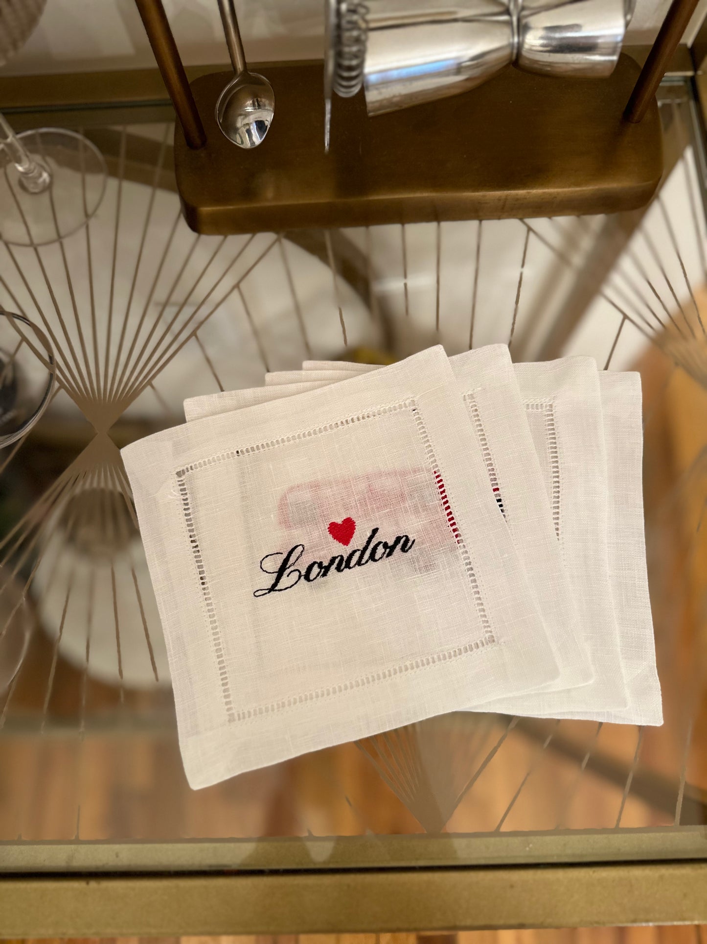 London Calling Embroidered Cocktail Napkin Set