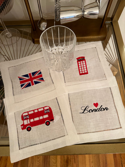 London Calling Embroidered Cocktail Napkin Set