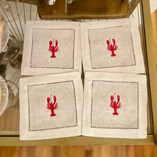 You're My Lobster Embroidered Cocktail Napkin Set