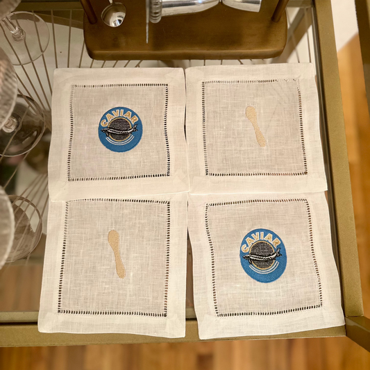 Caviar Embroidered Cocktail Napkin Set