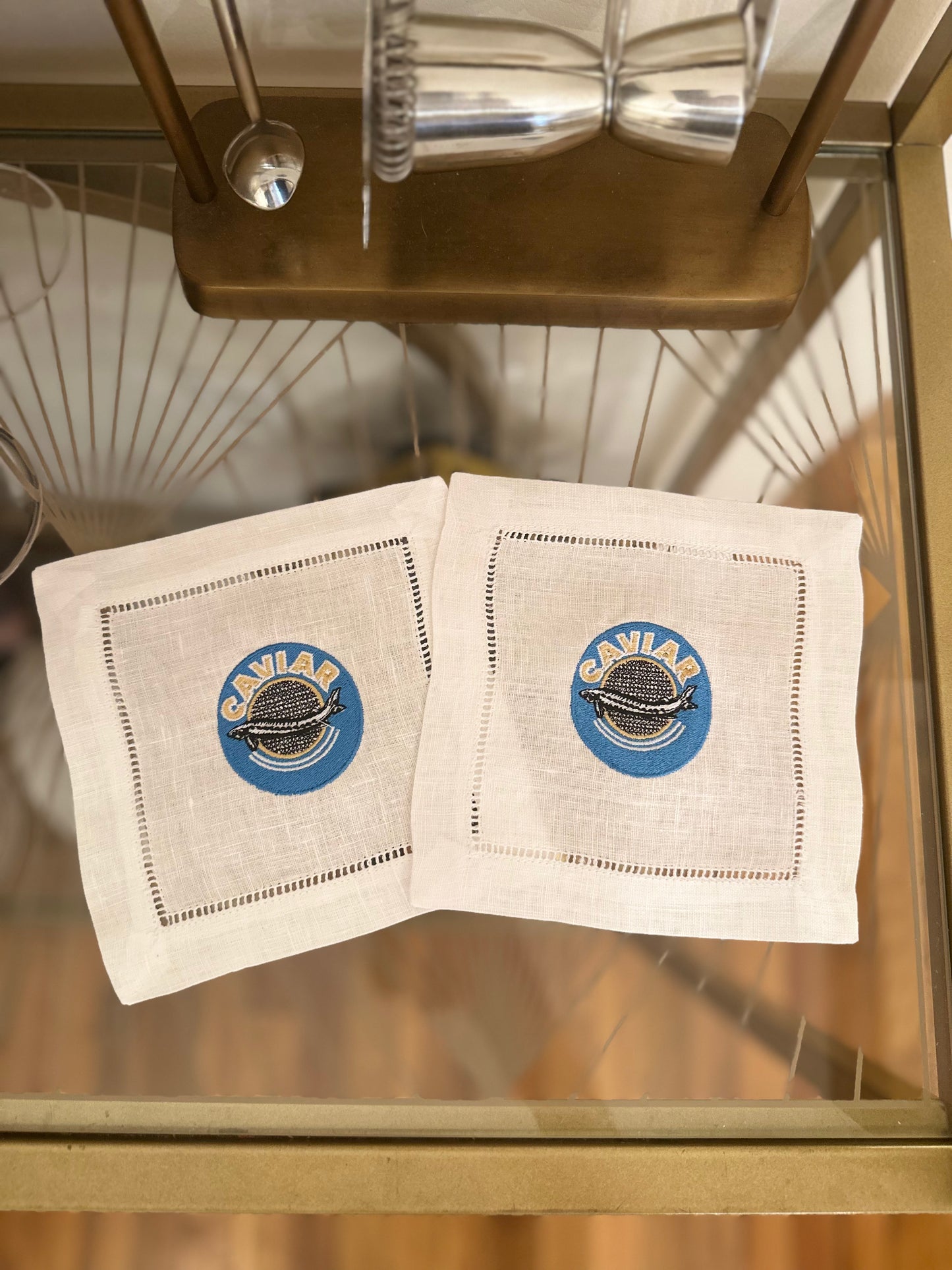 Caviar Embroidered Cocktail Napkin Set