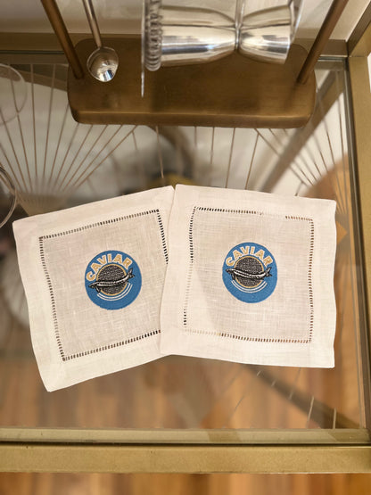 Caviar Embroidered Cocktail Napkin Set