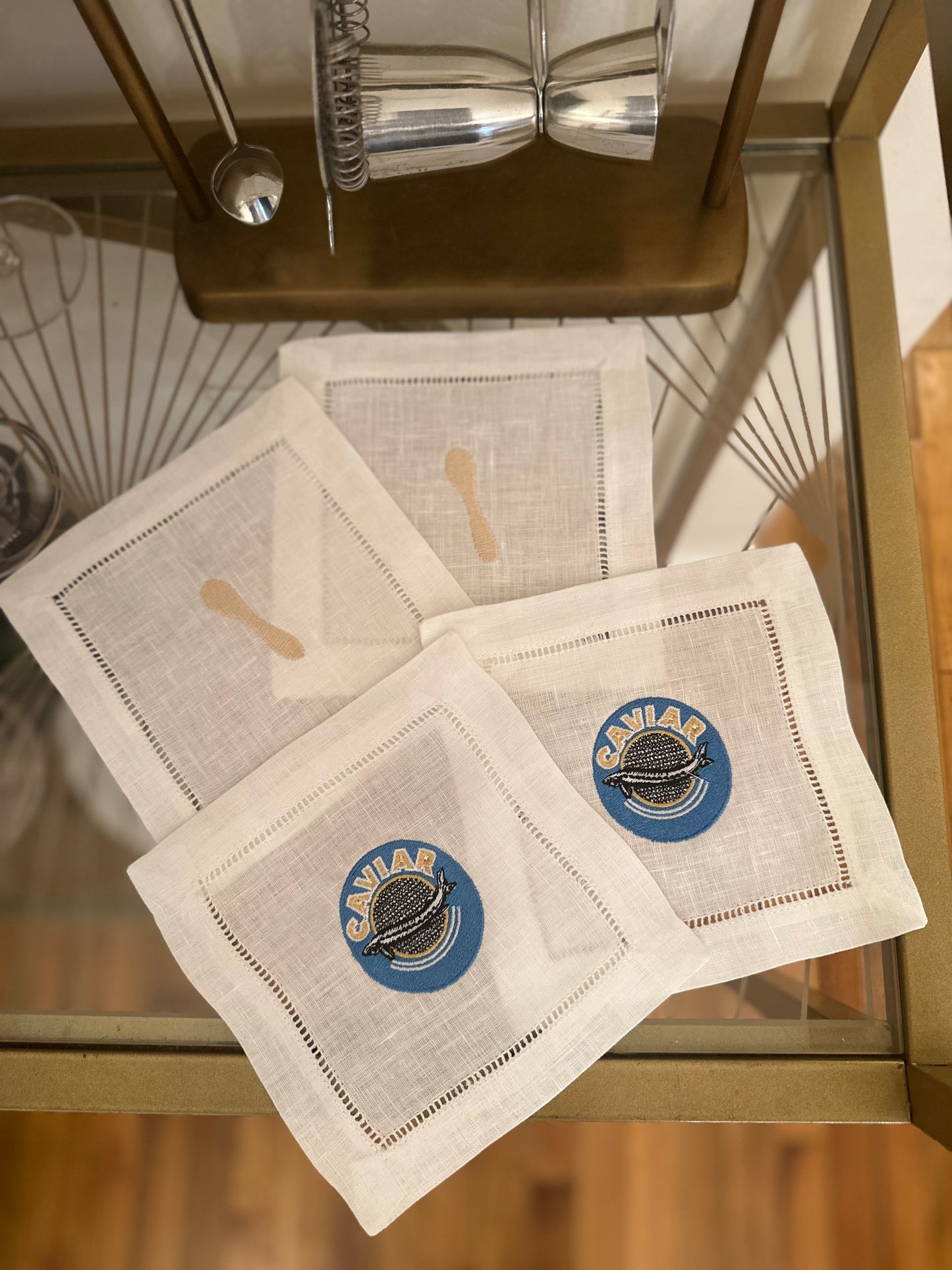 Caviar Embroidered Cocktail Napkin Set