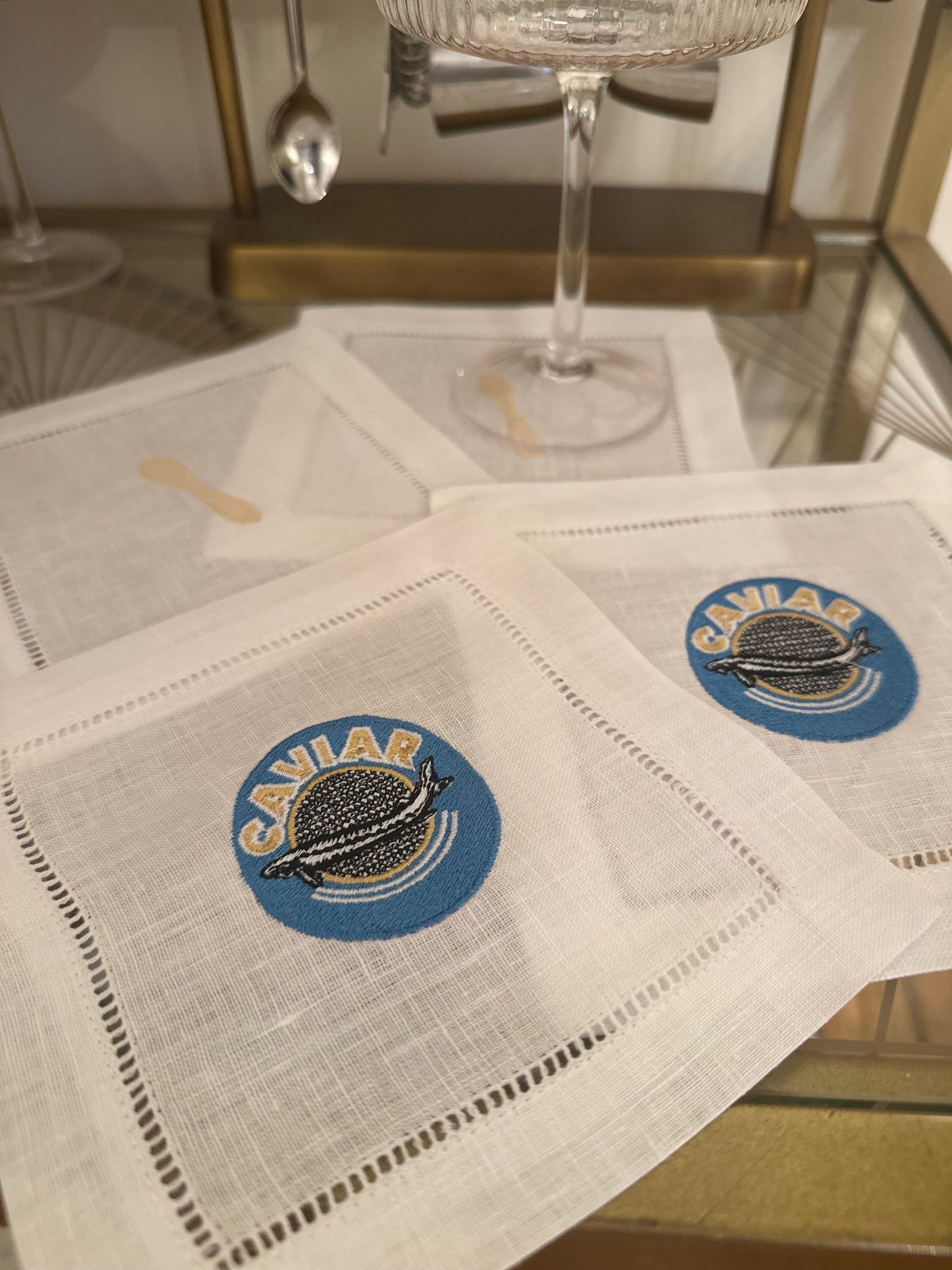Caviar Embroidered Cocktail Napkin Set