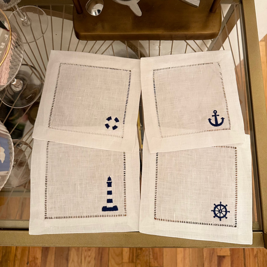 Nautical Embroidered Cocktail Napkins