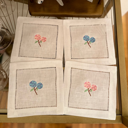 Hydrangeas Embroidered Cocktail Napkin Set