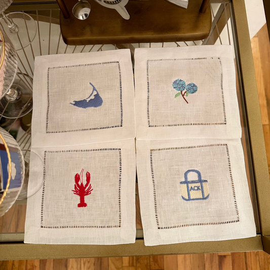 Nantucket Summer Embroidered Cocktail Napkin Set