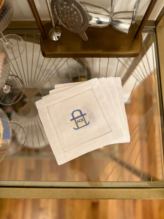 Custom Boat Bag Embroidered Cocktail Napkin Set