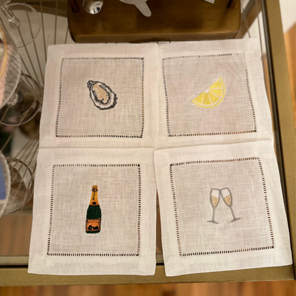 Oyster Happy Hour Embroidered Cocktail Napkin Set