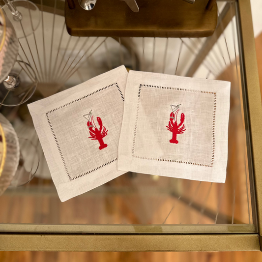 Lobster 'Tini Embroidered Cocktail Napkin Set