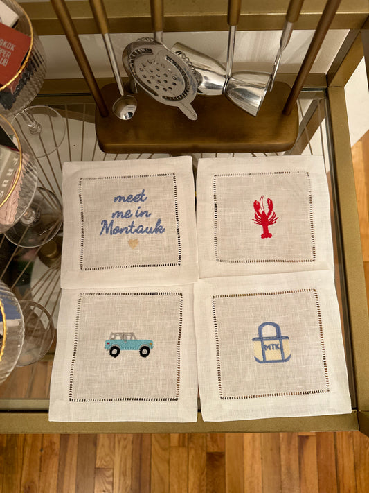 Meet Me in Montauk Embroidered Cocktail Napkin Set